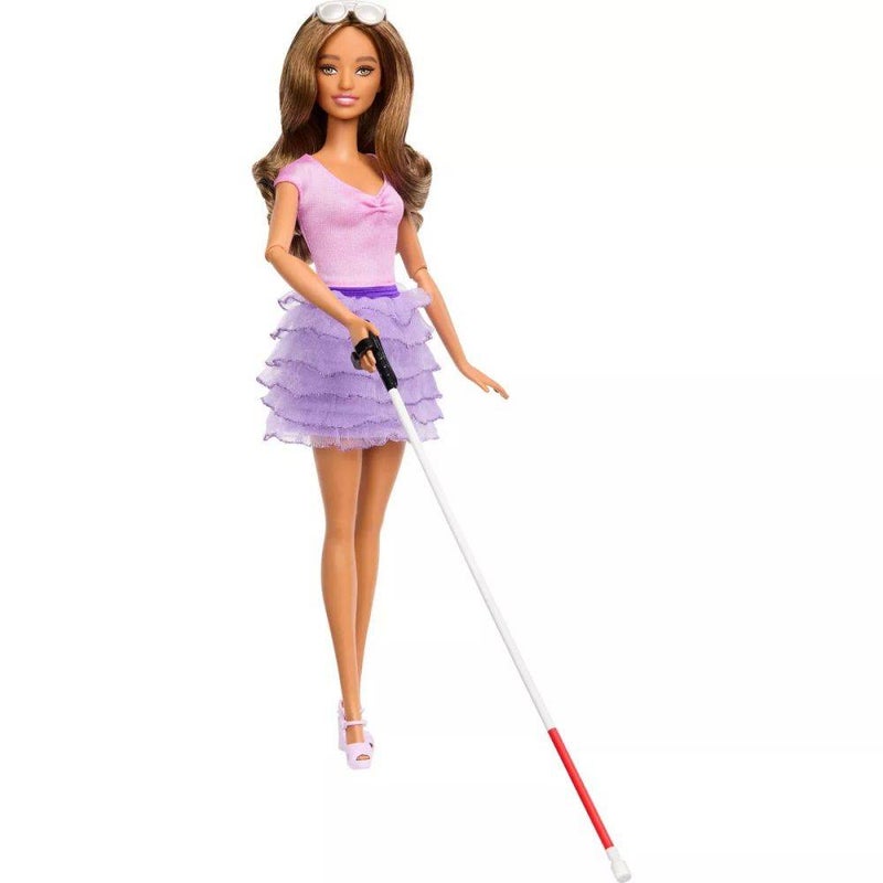 Barbie دمية باربي فاشنيستاس العمياء مع عصا بيضاء وإكسسوارات - Image 2